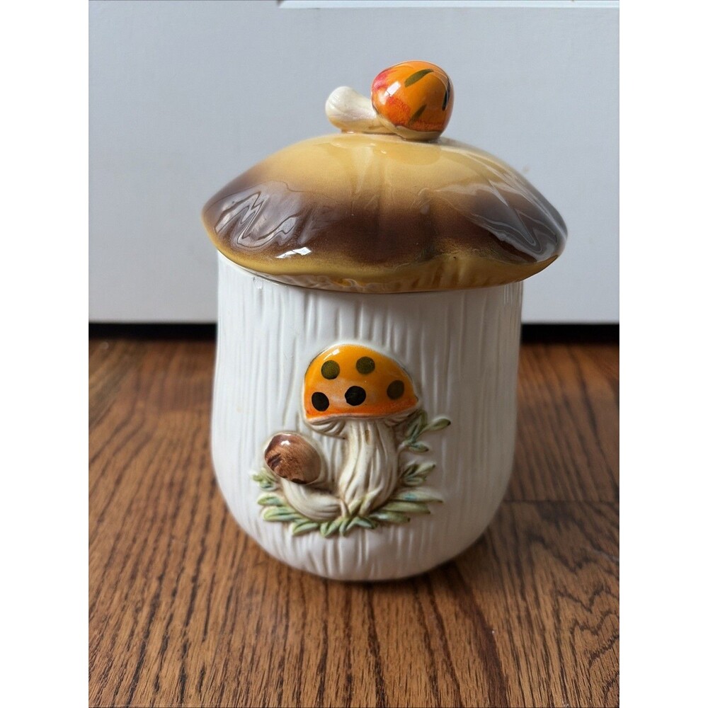 Vintage Sears Merry Mushroom Ceramic Small Canister & Lid Japan 1978